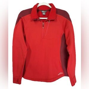 Eddie Bauer Sport 1/4 Zip Pullover Womens XL Red Thumbholes Fleece Lined Running